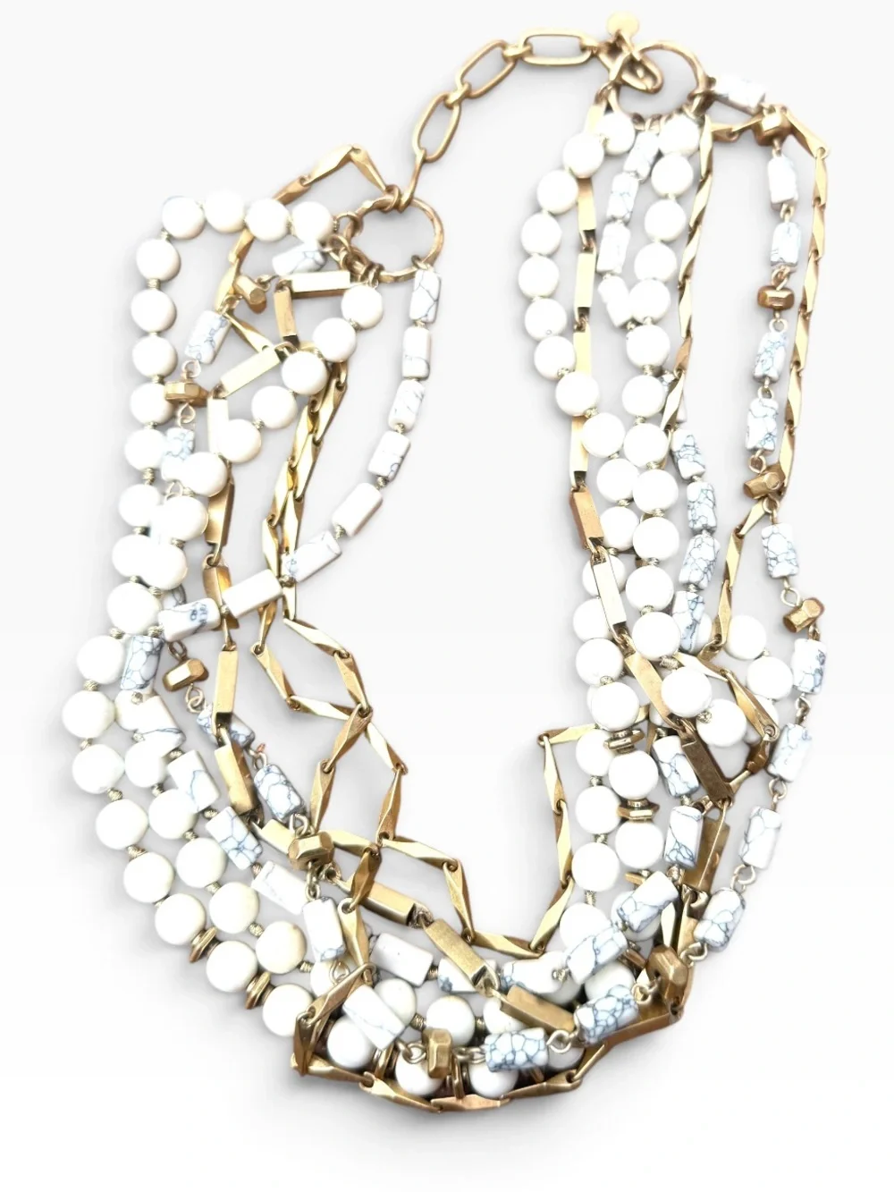 Stella & Dot Sutton Multi Strand Necklace White Ivory Gold Tone Beaded 18”